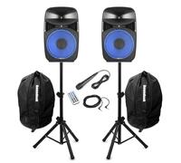 Vonyx VPS102A 10" Bluetooth Active Party Speaker System with Built-in Light Show, Adjustable Stands, Microphone & Protective Bags - 600W Home Audio Setup for Parties & Gatherings