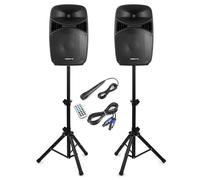 Vonyx VPS122A 12" Active PA DJ Speakers Bluetooth System with Stands, Microphone & Built-in USB MP3 Player for Medium Parties, Beginner DJs, Kids Events - 400W RMS Power, 800W Max Output