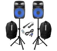 Vonyx VPS122A 12" Bluetooth Active Party Speaker Kit with Built-in Light Show, Speaker Stands and Carry Bags - Home Audio System for Medium Gatherings, Games Rooms & Man Caves