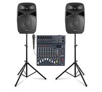 Vonyx VPS122A 800W PA System Package with 12-Inch Active Speakers, CLUB XS10 Mixer, Microphone & Stands - Small Band PA System Ideal for Singers, Live Events & Performances