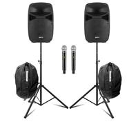 Vonyx VPS122A Active PA DJ Speaker System, 12 Inch 800W Bluetooth Party Speakers with LED Lights, Speaker Stands, Wireless Microphones & Remote, Easy Setup for DJs, Karaoke & Medium Events