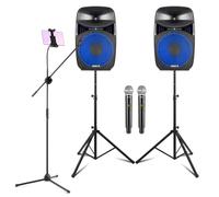 Vonyx VPS122A Home Karaoke System with Wireless Microphones, 800W Bluetooth PA Speakers, Tablet Holder and Stand - Complete Adults Karaoke Machine Kit