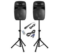 Vonyx VPS152A 15" Active PA DJ Speakers with Bluetooth, Speaker Stands & Wired Microphone - 500W RMS Powered System with Active/Passive Pair, Ideal for Parties & Beginner DJs