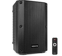 Vonyx VSA08BT 8" Active PA Speaker, 250W Bluetooth Bi-Amplified Sound System, USB MP3 Playback, LCD Display, Remote Control, Ideal for DJs, Bands, Venues & Stage Monitor Use, Black