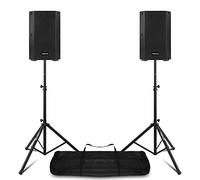 Vonyx VSA08BT 8" Active PA Speaker System Pair 500W Bluetooth with Adjustable Tripod Stands & Waterproof Carry Bag - DJ Events, Live Sound and Mobile Performances