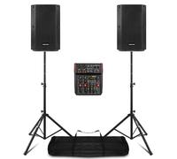Vonyx VSA08BT Compact PA System with Active Speaker Pair, VM-KG06 6-Channel Mixer, Bluetooth, DSP & Adjustable Speaker Stands - Portable 500W Vocalist PA Kit for Live Events, DJs & Performances