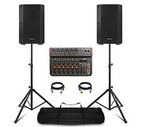 VONYX VSA08BT Complete PA System with VM-KG10 10-Channel Music Mixer, Bluetooth, DSP Effects, USB Audio, Active 8-inch Speakers and Stands - Ideal For Live Bands & Church Sound Systems