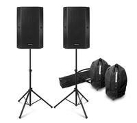 VONYX VSA10BT 10" Active Bluetooth PA Speaker System Pair with Tripod Stands, Protective Carry Bags and XLR Cables - 1000W Complete DJ Audio Solution