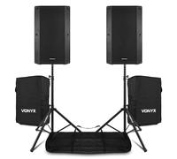 Vonyx VSA12P Passive PA Speaker Set - 2x 12-Inch 800W Loudspeakers, Pair of Tripod Stands & Protective Speaker Covers, Ideal for DJs & Live Events Setup