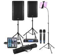 VONYX VSA15 Pro Karaoke Machine, 1000W Bi-Amplified Bluetooth Speaker, Wireless Mics, Tablet Stand, Mixer, Professional Karaoke Setup with Screen and Built-In Crossover