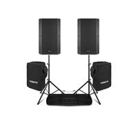 Vonyx VSA150S 15" Active DJ Speaker Set with Bluetooth, Stands & Protective Covers - 1000W Portable Powered PA System for Live Events