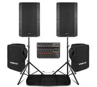 Vonyx VSA150S 15" Active PA System with Mixer, Bags, Stands, 1000W | Bluetooth wireless streaming,10-channel mixer, tripods, XLR cables, DSP effects
