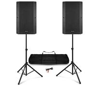 Vonyx VSA150S 15" Bluetooth Active PA Speaker System 1000W with Speaker Stands, Wireless Audio Streaming & 3.5mm RCA Cable - DJ Events & Live Stage Sound Kit