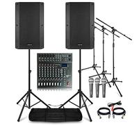 Vonyx VSA150S Band PA System Package with ClubXS10 Mixer, Three Dynamic Mics & Stands - Complete Live Sound Setup for Vocalists, Bands, Stage, Church PA System Setup