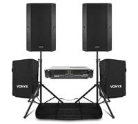 Vonyx VSA15P Passive PA Speaker System - 2x 15" 2000W Loudspeakers, VXA-2000 MKII Amplifier, Adjustable Tripod Stands, Covers & NL2 Cable Set, Complete Live DJ Event Sound Kit
