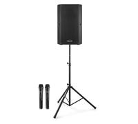 VONYX VSA700 15-Inch Portable PA System & Stand, 1000W Battery, Bluetooth | Two UHF wireless mics, adjustable tripod stand, wheels, karaoke & busking