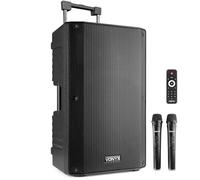 Vonyx VSA700 Active Sound Speaker 1000W - Built-in Battery, 15" Speaker, 2 Hand Microphones, Bluetooth, 8 Hours of Battery Life, Ideal for Conferences or for Streaming Music