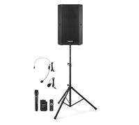 VONYX VSA700BP 15-Inch Portable PA System, Wireless Mics, Stand, Bluetooth | Handheld & headset UHF mics, 8-hour battery, adjustable stand, USB/SD MP3 Media Player, Tripod, Bodypack