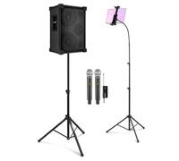 VONYX VSB210 Portable Karaoke System with Wireless Mics & Tablet Stand | 1200W max, dual 10in woofers, UHF up to 50m range, per-channel reverb, speaker stand