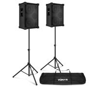 VONYX VSB210 Portable PA Speaker Pair with Wireless Pairing & Stands | Dual 10in woofers per speaker, up to 30 hours battery, USB-C mic charging, DSP
