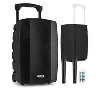 Vonyx VSP200 Portable PA Speaker, 10" 200W Battery PA System with Wireless Mic, Bluetooth, Aux Input, Pull-Up Handle, Wheels & Cover for Events & Performances