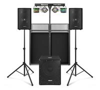 Vonyx VX0812BT 2.1 Active DJ Speaker Package with Subwoofer & Light Bar | Bluetooth, mic/line inputs, disco light bar, foldable booth, small venues