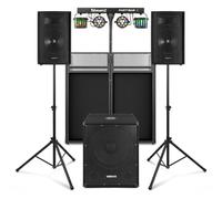 VONYX VX1015BT 2.1 Active DJ Speaker Package with Subwoofer, Disco Light, Bluetooth Connectivity, Complete Professional Setup Ideal for Live Events, Parties and Performances