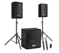 VONYX VX1015BT 2.1 PA System Package - Vocalist PA System for Singer with 15” Subwoofer, 2x 10” Speakers & Dual Wireless Microphone - Bluetooth, USB/SD MP3 Player, Speaker Stands & UHF Mics