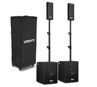 Vonyx VX1020BT 1050W Column Line Array Speaker System with Bluetooth, Dual 10" Subwoofers, Active PA Kit for DJs, Live Events, USB/SD MP3, Wired Mic, Portable, Easy Setup