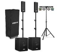 Vonyx VX1020BT Column DJ Audio System with BeamZ PartyBar2 Disco Lights - 2.2 Active Speaker Array, Subwoofers & Lighting Bar, All-in-One Mobile DJ Setup Package for Events, Parties, Gigs