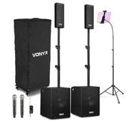 Vonyx VX1020BT Complete Pro Karaoke System with Bluetooth, Dual Wireless Microphones, 1050W Power, Tablet Stand, Subwoofers, MP3 Playback, Remote Control, PA & Home Audio