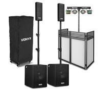 Vonyx VX1020BT Mobile DJ Setup with Foldable DJ Booth, PartyBar2 Disco Lighting & Wireless Audio - All-in-One 1050W Plug & Play Portable Event System
