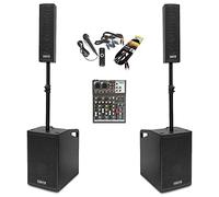 Vonyx VX1050 Portable Column PA System Kit with Dual Subwoofers, Column Speakers, VMM-F401 Audio Mixer, Speaker Poles & Wired Microphone for Vocalists, Bands, DJs & Event Venues