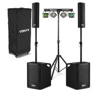Vonyx VX1050BT Column Array Speaker DJ Package - 1150W Active DJ Setup with Bluetooth, Wireless Mics, Subwoofers, PartyBar2 Disco Lights, DMX & Sound Activation
