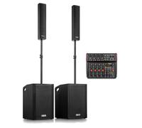 Vonyx VX1080BT 1250W Complete PA System with Dual 15” Subwoofers, Column Line Array Speakers, 8-Channel Bluetooth Mixer, and 3m RCA to Jack Cable - Perfect for Bands, DJs, Events, and Venues