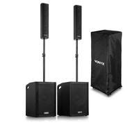 Vonyx VX1080BT active column line array speaker system with 2x 15" subwoofers, plug & play kit, built-in Bluetooth, MP3 playback, stackable DJ PA speakers for gigs, venues, and live events