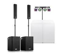 Vonyx VX1080BT PA System for DJs with Column Speakers, 2x 15" Subwoofers, DB3 Pro DJ Booth & Sound-Activated PartyBar12 Light - Complete DJ PA Equipment Package for Events, Gigs, and Mobile Setups