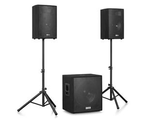 VONYX VX1218BT 2.1 Active PA Speaker Package with Bluetooth - 1200W Professional System with 18" Subwoofer & Dual 12" Satellites, DJ Gear with USB/SD MP3 Playback, Stands & Cables