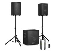 Vonyx VX1218BT 2.1 PA System Package with Dual Wireless Microphones, 1200W - Active Sound System with 18" Subwoofer, 2x 12" Satellite Speakers, Bluetooth, Singers, Speech, Karaoke, DJs