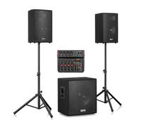 Vonyx VX1218BT Complete PA System with 8-Channel Bluetooth Mixer, 18” Subwoofer, Dual 12” Top Speakers, Stands & USB Recording - Professional Live Sound Solution for Bands, DJs, Events, Pubs