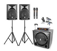 Vonyx VX800 2.1 Active Karaoke PA System with Subwoofer, Bluetooth, Dual UHF Wireless Microphones, Speaker Stands & Echo Control - Professional Karaoke Setup for DJs & Events