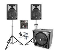 VONYX VX800 2.1 Active PA Speaker System with Bluetooth, Compact Mixer, Subwoofer, Tripod Stands & Microphone - Band PA Kit for Live Music & Events