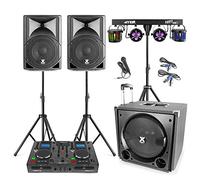 Vonyx VX800 Complete Mobile DJ Setup, 2.1 Active Speaker Package with Subwoofer, Twin Satellite Speakers, Dual CD Mixer, Bluetooth, USB MP3, Lighting Kit, Stand, RCA Cables & Microphone