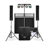 Vonyx VX880BT Complete DJ Setup with Mobile Booth, PartyBar2 Light Bar, 2.1 Speaker System, 15-Inch Subwoofer, Bluetooth, USB/SD Inputs for Events and Parties