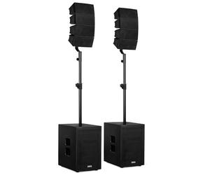 Vonyx VX922 1600W Line Array Speaker System with 2x 12 Inch Subs, 2 Column Tops, DSP, Bluetooth USB Playback and Stands, DJ PA System for Events, Church and Live Use