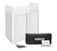 Vonyx White Foldable DJ Booth with Corner Shelves, Portable DJ Booth Stand and DJ Table Stand with Lycra Covers and Bag for Weddings, Hotels and Mobile DJs