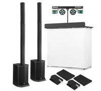Vonyx Wireless Mobile DJ Setup with Battery Column PA System, DJ Booth, Wireless Party Lights and carry bags, Portable DJ Speakers package for weddings and events