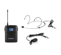 VONYX WM60B Wireless Bodypack Microphone UHF, 16-Channel Beltpack System with Headset & Lavalier Mics, LCD Display, 863-865 MHz, for Presentations, Public Speaking, Performance & Hands-free Vocals