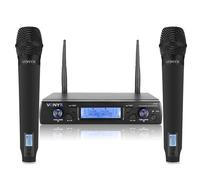 VONYX WM62 Handheld Wireless Microphone System, Set of 2 UHF Mics with 16 Selectable Channels, IR Sync, XLR and 6.3mm Outputs for PA, Stage & Events
