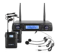 VONYX WM62B 2-Channel UHF Wireless Microphone System with Selectable Frequencies, Headset and Lapel Mic, XLR and 6.3mm Outputs for Presentations, Events and Performances